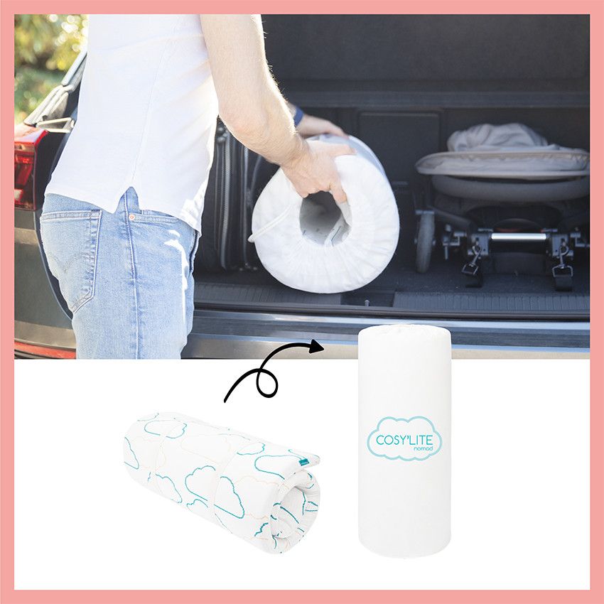 Matelas de voyage Cosy'Lite Nomad 60x120 cm imprimé nuages - Ecru