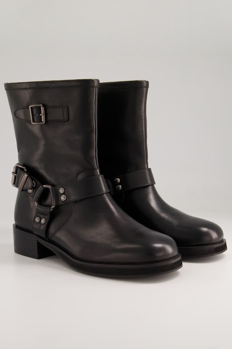 Leder-Bikerboots, Zierschnalle, Weite H