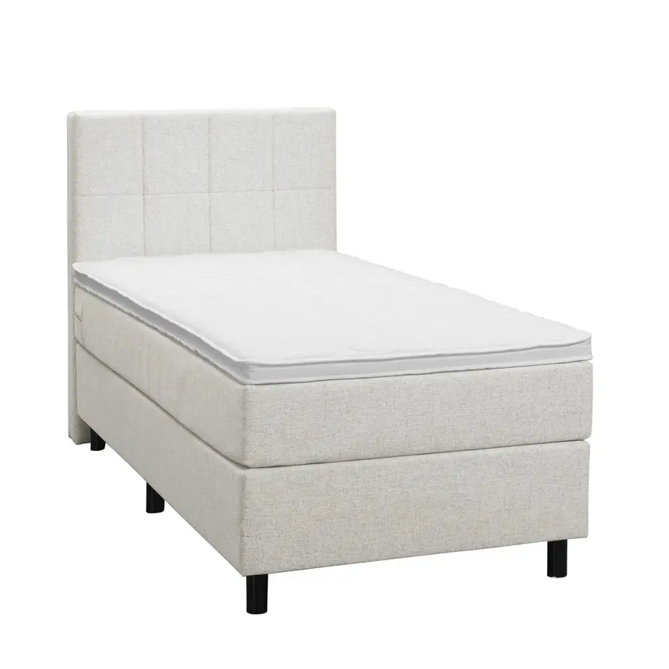 Boxspring Liv geblokt - ecru - 90x200 cm - ronde poot