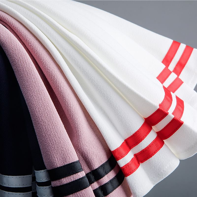 Woohan - Mini geplooide rok met hoge taille en gestreepte zoom