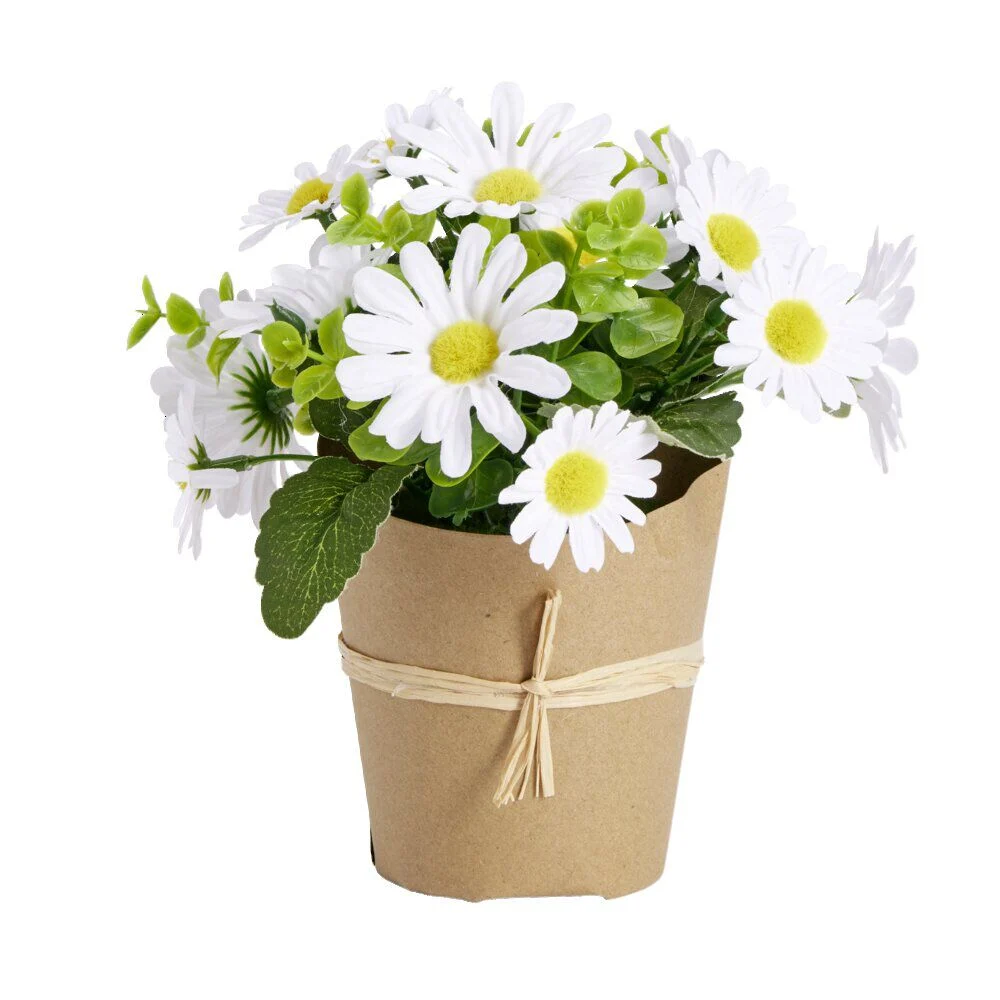 Fleurs artificielles en pot marguerites blanches 13 têtes H21cm