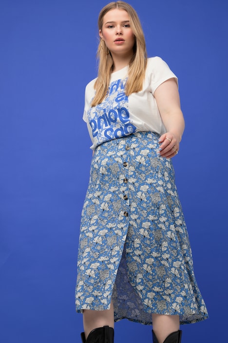 Midirock, A-Line, Knopfleiste, Flower Print