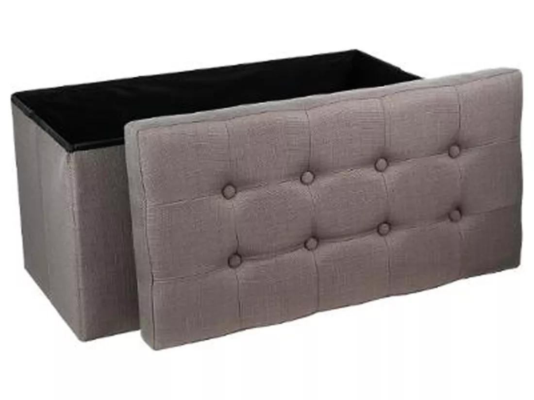 Coffre/pouf pliable en MDF et polyuréthane coloris gris - Dim : L76 x l38 x H38 cm