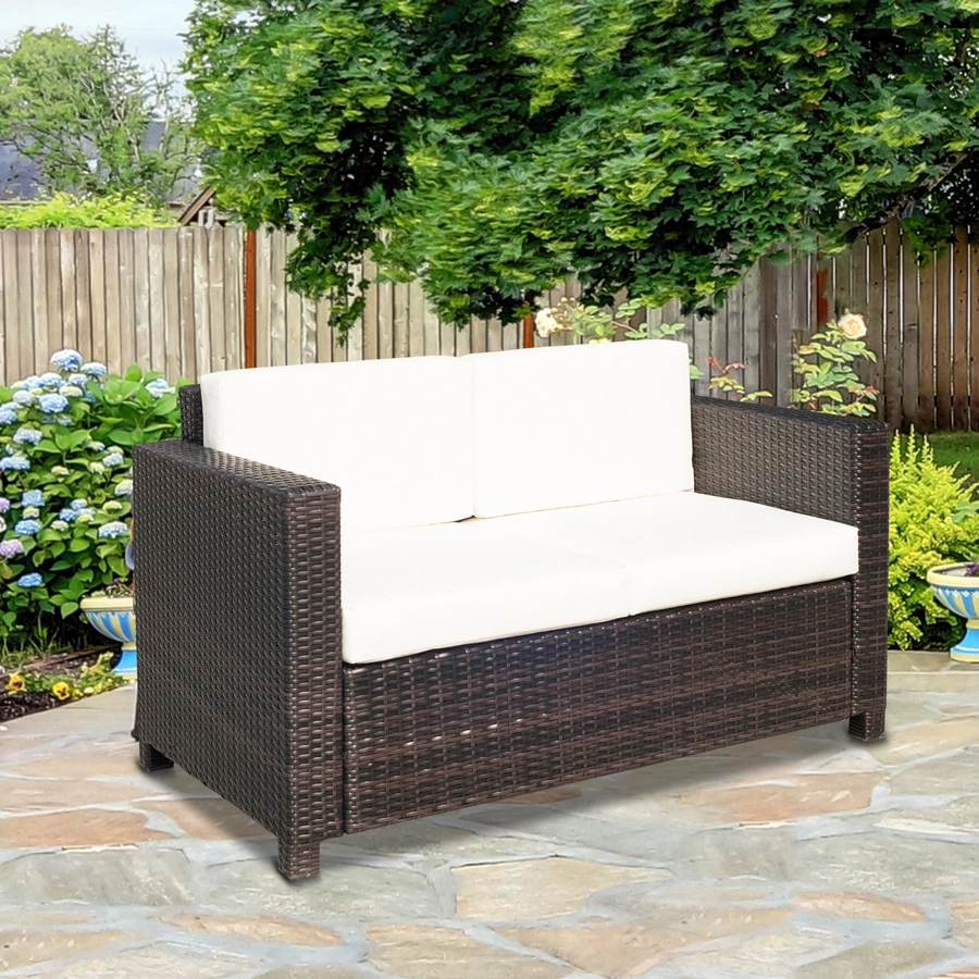 Outsunny Rattan Sofa mit Sitzkissen braun, weiß