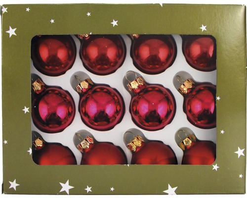 Kerstballen, glas, Ø 3 cm, rood, 12 stuks