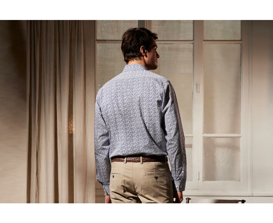 Chemise homme bleue à fleurs blanches - MARCOLIN