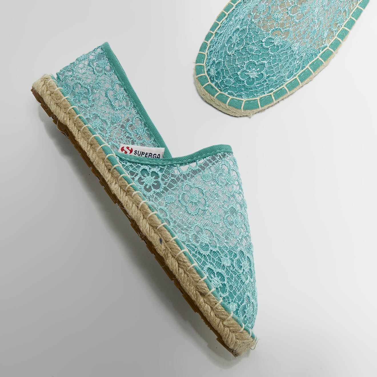 Superga Espadrilles brodées bleu turquoise