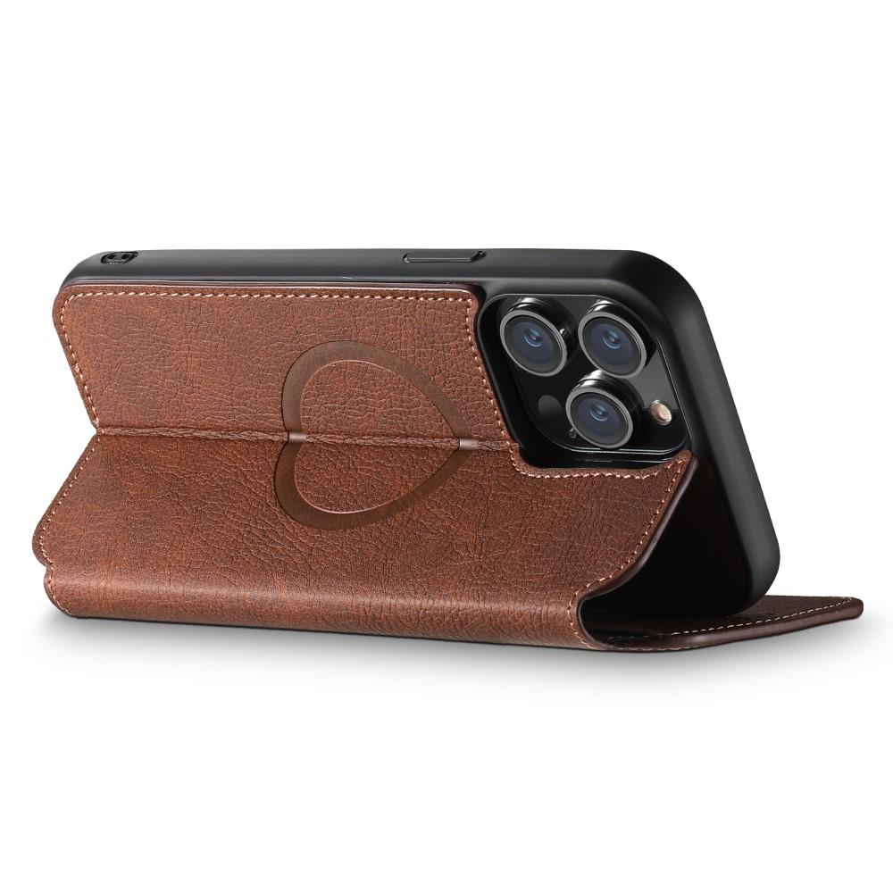 iPhone 14 Pro MagSafe Vintage Leder Tasche Flip Cover mit Kartenfächer - Braun