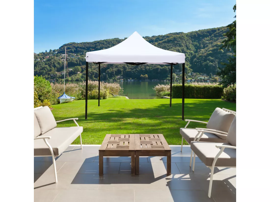 Gazebo Pliant Blanc Métal Polyester Terrasse Jardin 3x3