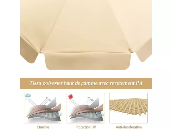Parasol Inclinable Ø300CM avec Manivelle Anti-UV,Protection Solaire Toile Polyester Imperméable pour Jardin,Terrasse, Balcon