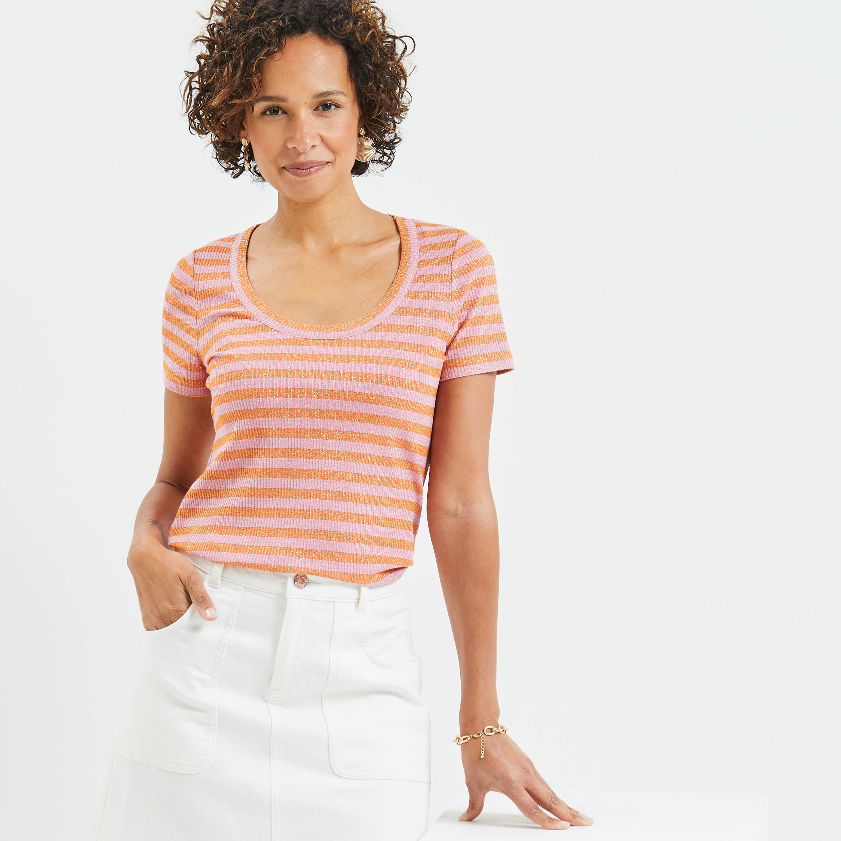 T-shirt rayé femme - ROSE
