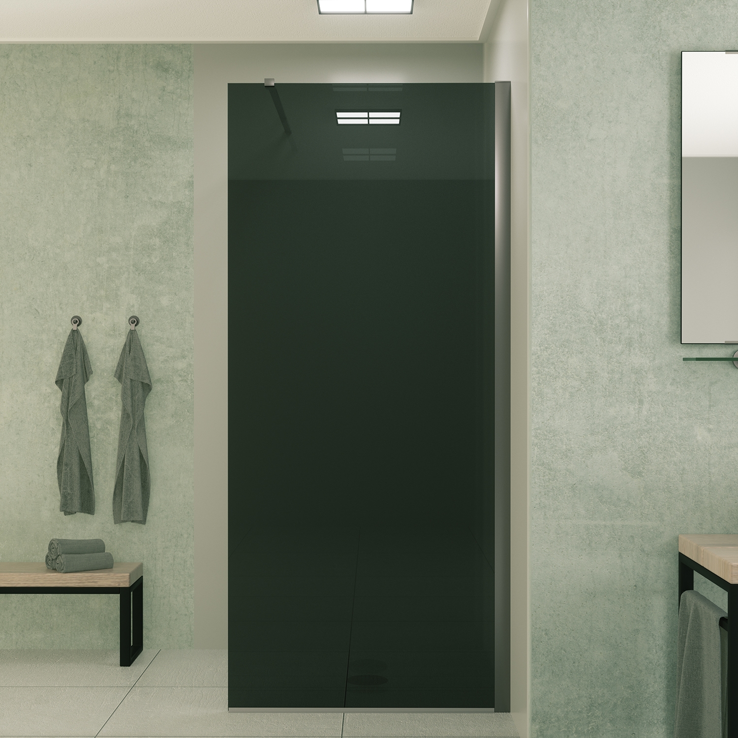 Mueller Slimline inloopdouche 80cm rookglas anti-kalk inclusief RVS profiel & stang
