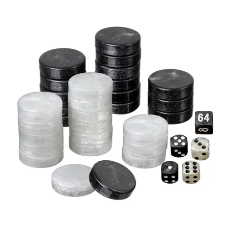 Philos Spielsteine, Backgammon, groß, 34 x 10 mm, Kunststoff, schwarz weiß, inkl. Würfel