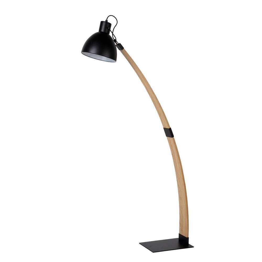 Curf vloerlamp van hout en metaal in naturel en zwart, E27