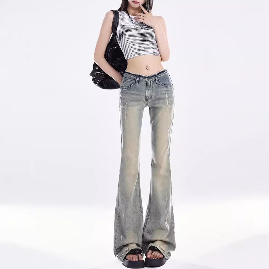 Rosesand - Low Rise Washed Slim-Fit Boot-Cut Jeans