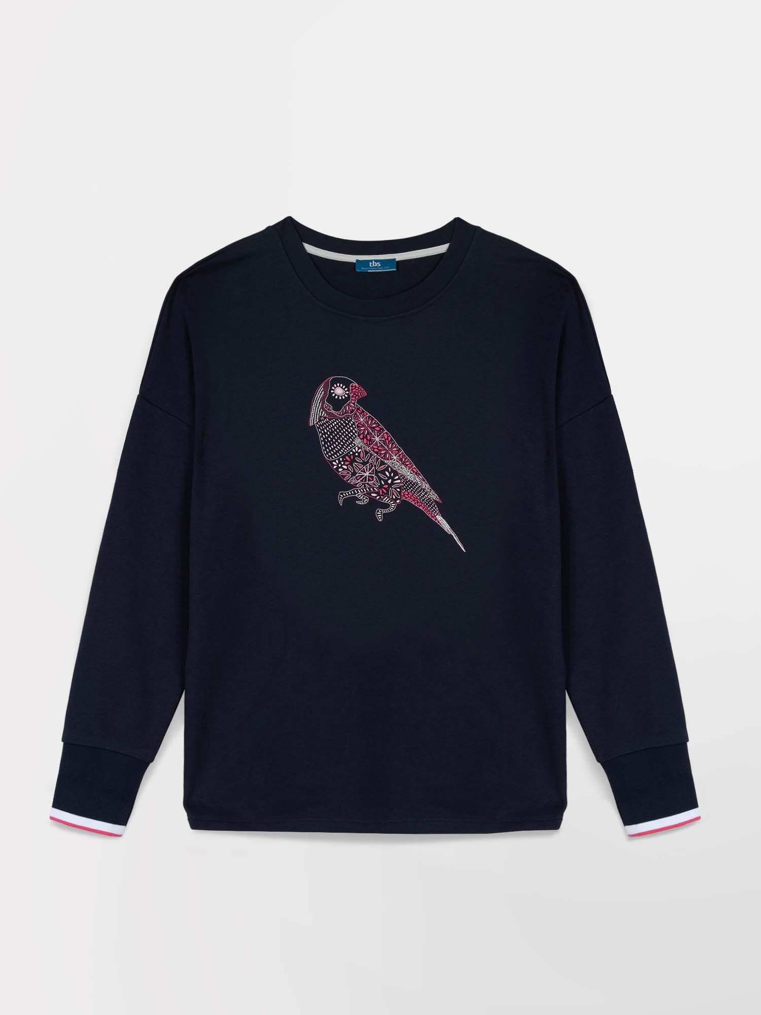 Sweat Femme Molleton Print Perroquet Marine