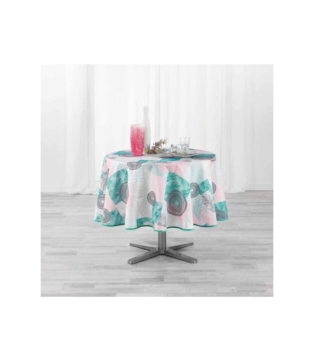 Nappe Antitache Ronde Peachy 180cm Bleu & Rose