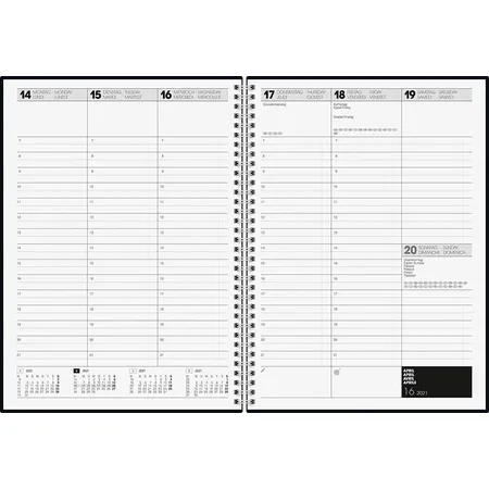 BRUNNEN Buchkalender Modell 781, 1 Woche / 2 Seiten, schwarz, 2021