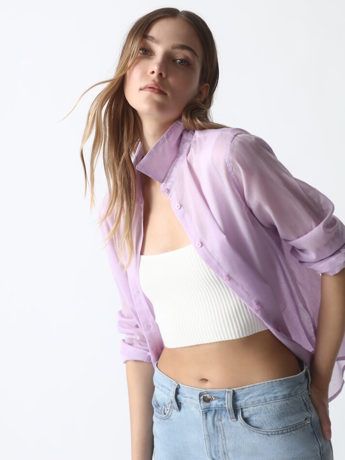Blusa fluida de manga comprida - Lilás Claro