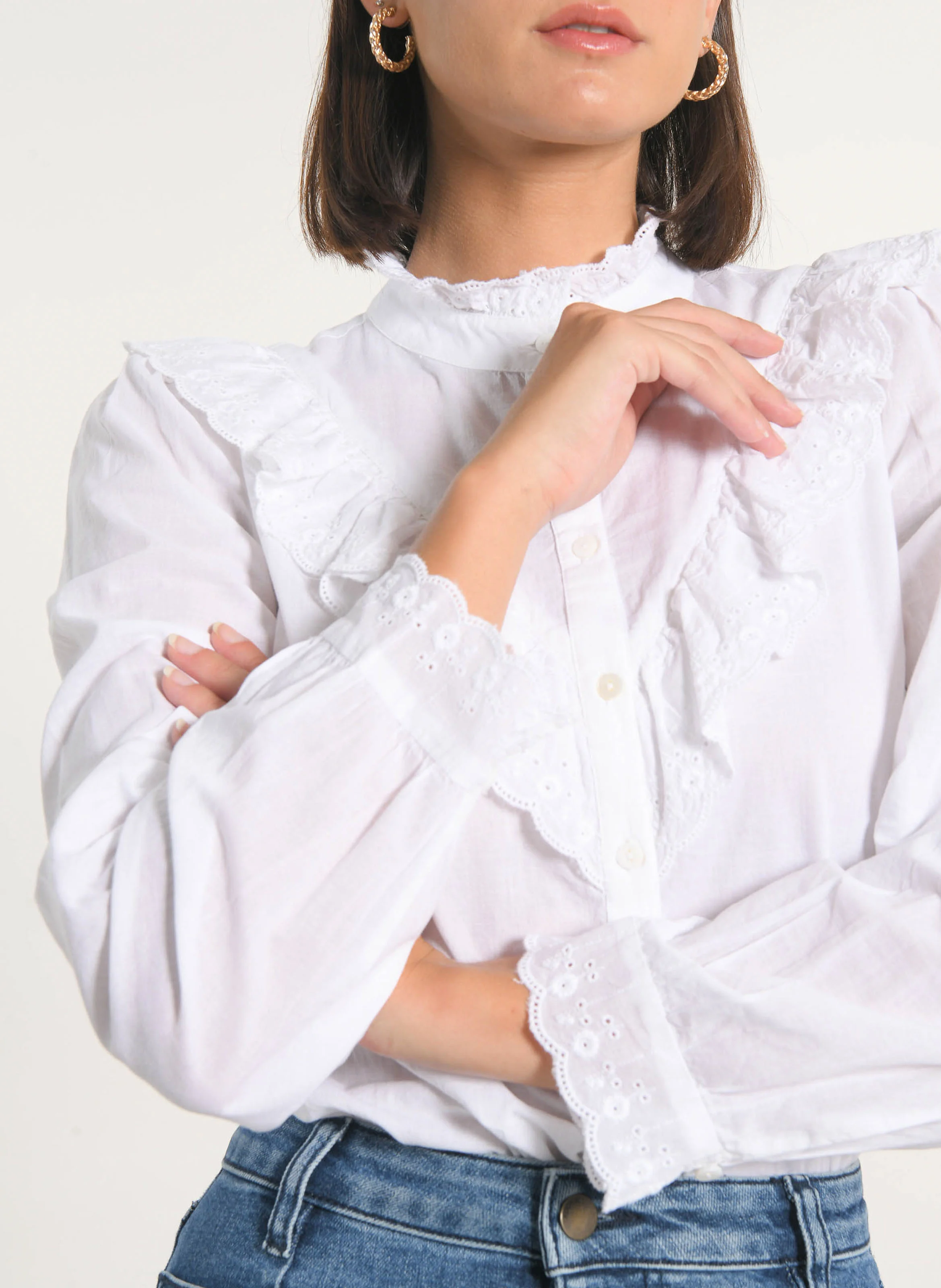 EMMA - Chemise à volants en coton| Blanc
