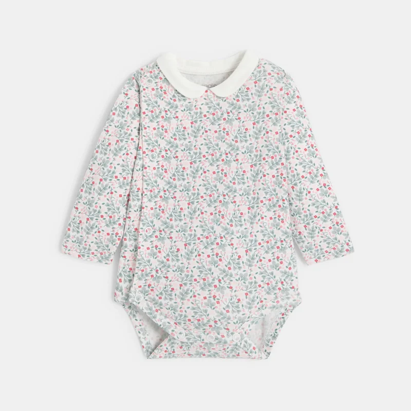 Combinaison pointelle et body fleuri rose bébé fille Rose