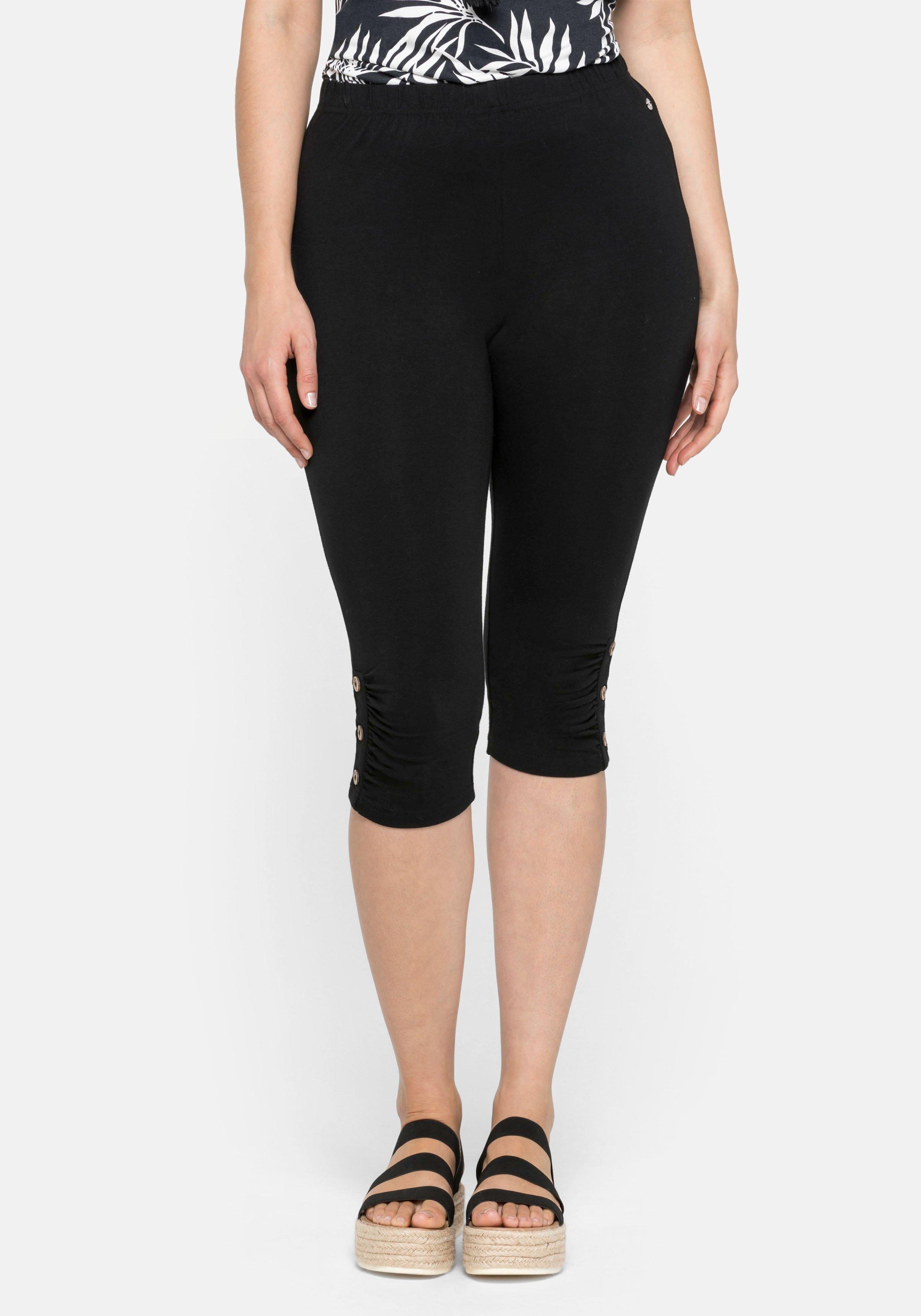 Caprileggings mit Raffung und Deko-Knöpfen am Saum