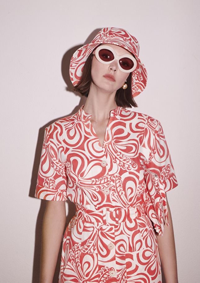 Robe Rosemarineécrue à motif graphique corail en coton