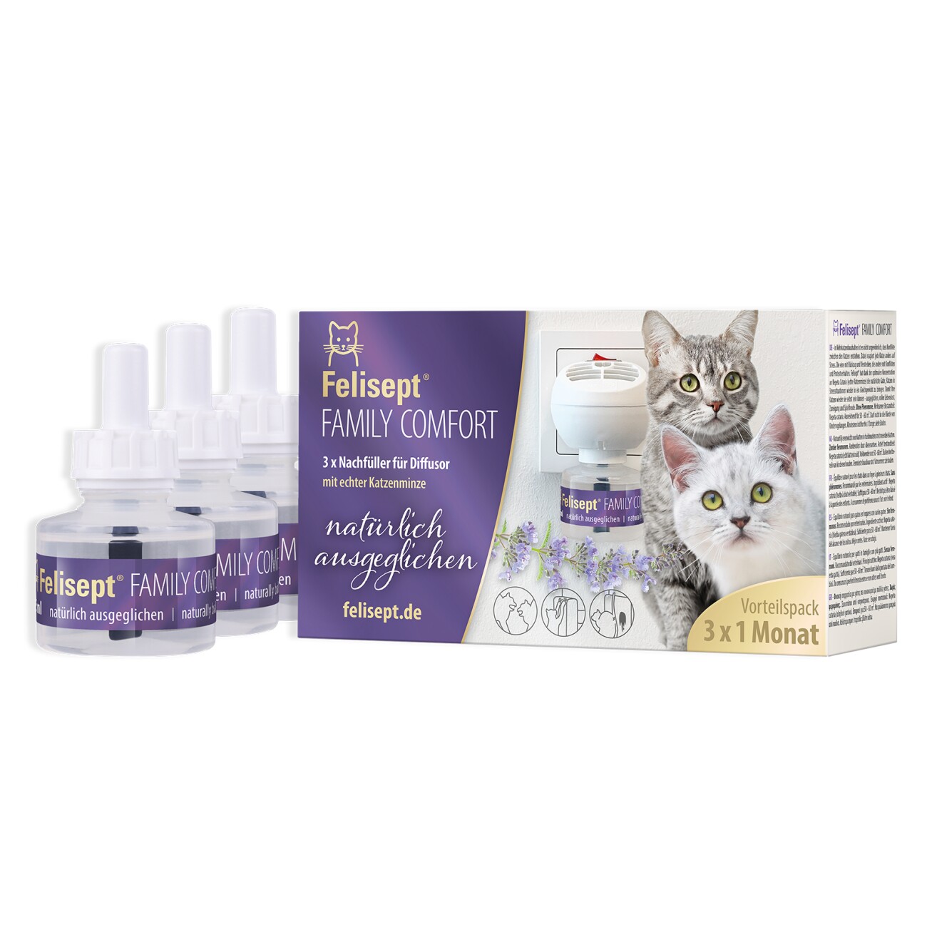 Felisept Family Comfort Nachfüllflakon im Mehrkatzenhaushalt 3x45 ml