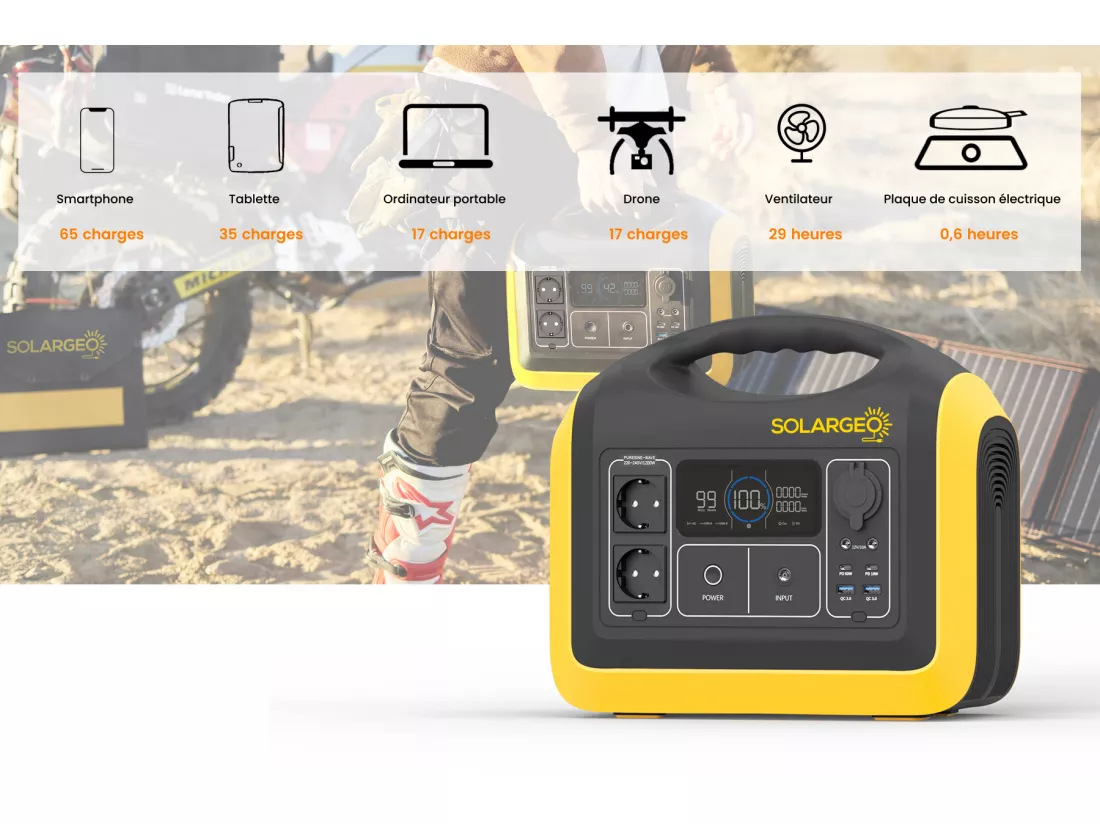 Batterie électrique portable - Capacité 992 Wh - 1200 W - ELECFULL