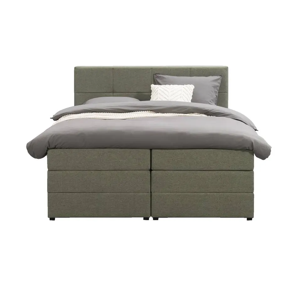 Boxspring met opbergruimte Liv geblokt - groen - 140x200 cm