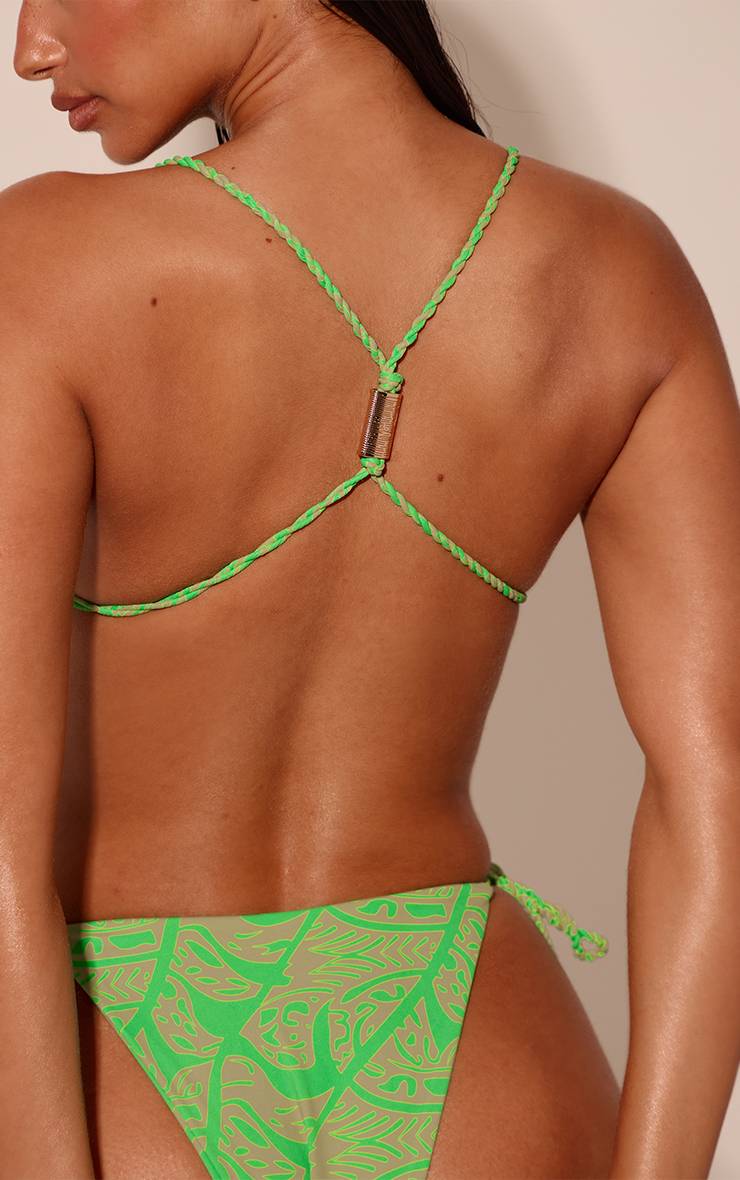 Citron Vert Haut De Bikini Triangle À Bretelles Cordelettes Imprimé Mosaïque