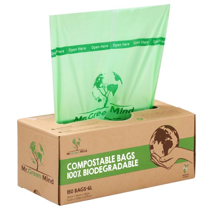150st Afvalzak bio Mr. Green Mind 36x35cm 6 liter dispenser 150 stuks (8713631204076)