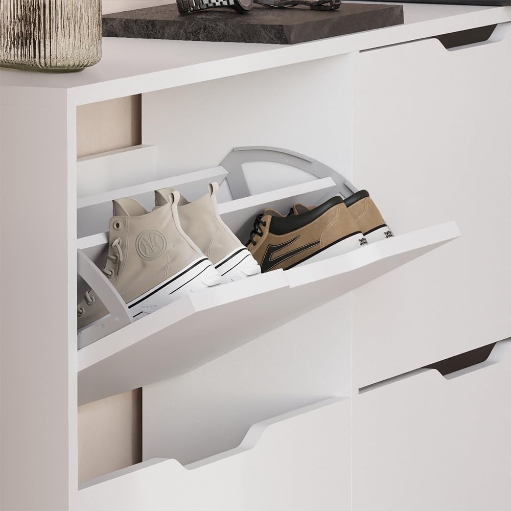 Vicco Schuhkipper Luca, Weiß, 116.6 x 72.5 cm mit 4 Fächern
