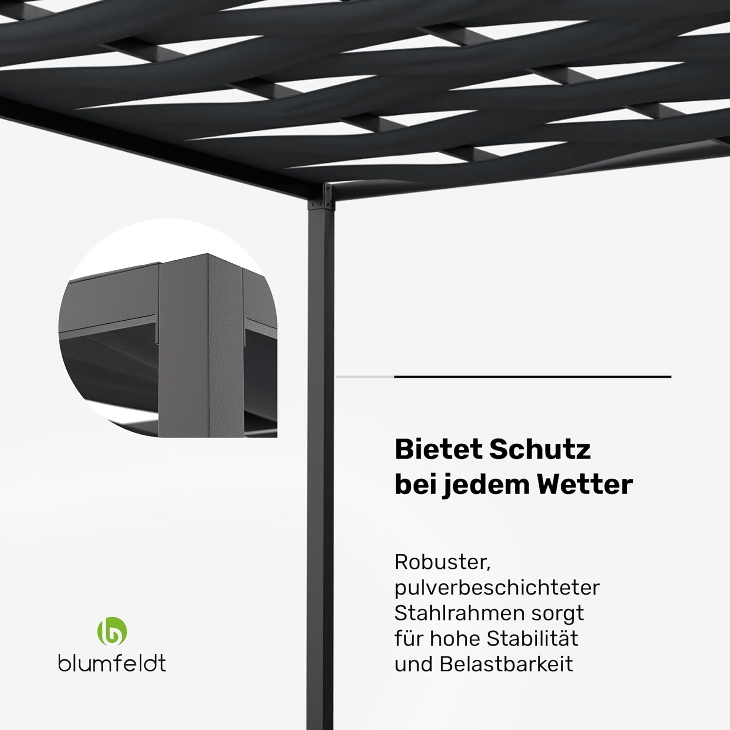 Blumfeldt Pavillon 3x3, Wasserdicht Stabil Winterfest, Pulverbeschichteter Stahlrahmen, PA-Beschichtetes Dach, Integrierte Spalierwand, Einfache Montage, Wetterfest für ganzjährige Nutzung