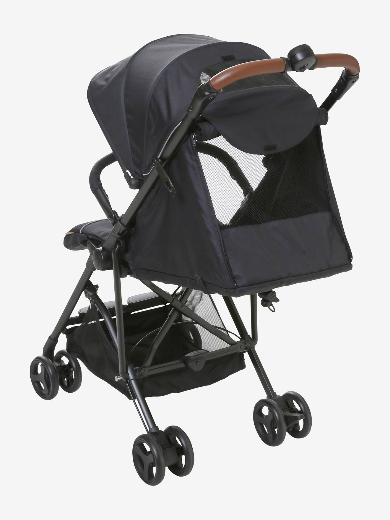 Carrinho de bebê guarda-chuva Vertbaudet Easycity com múltiplas posições, preto liso com estampas.