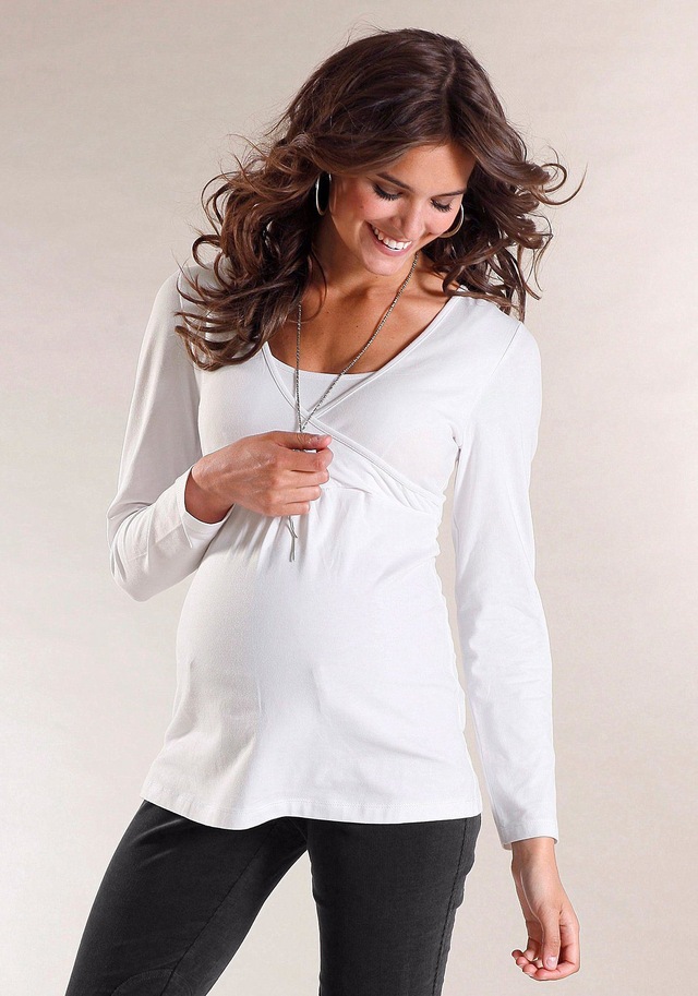 Neun Monate Umstandsshirt »2er Pack Shirts für Schwangerschaft und Stillzeit«, 2 Stk. Langarm,  Basic-Schnitt,  unifarben,  V-Ausschnitt,  aus Jerseystoff