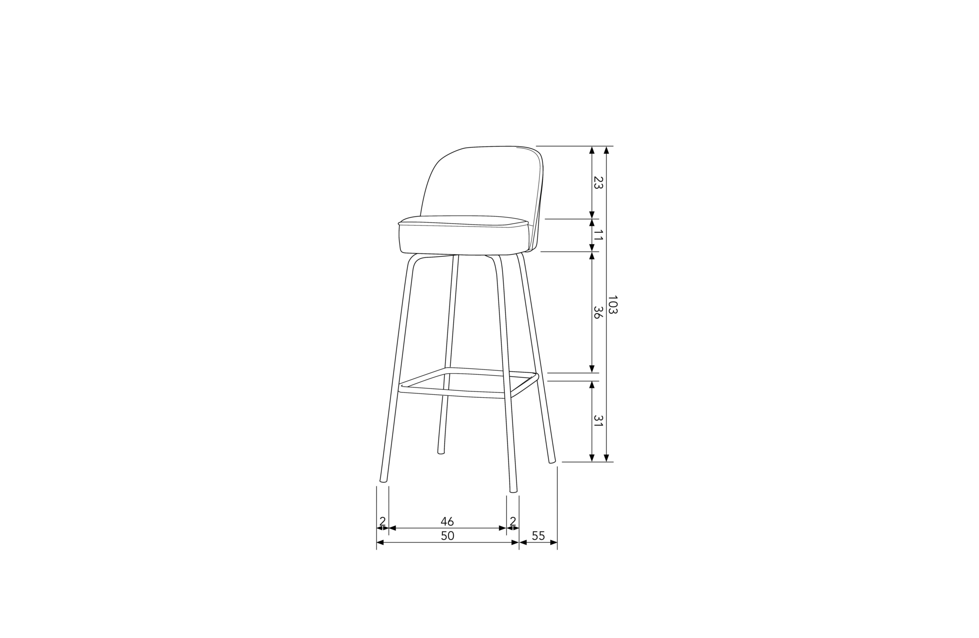 Barstoel Vogue 80 cm - Teal