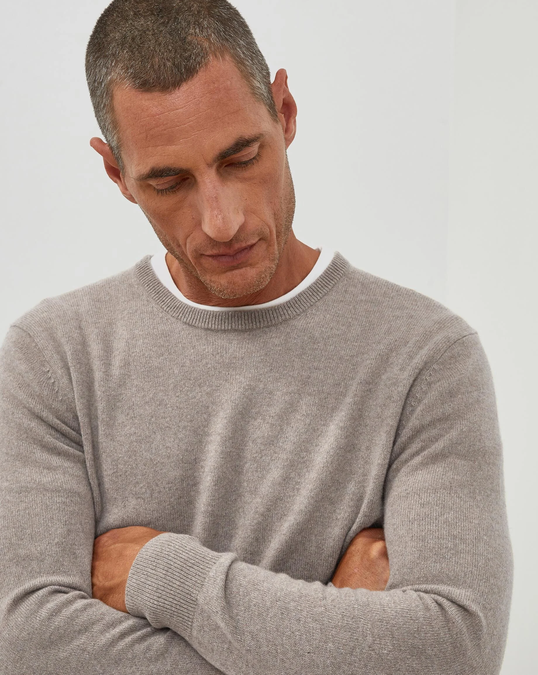 Pull homme col rond en cachemire 2 fils | Beige