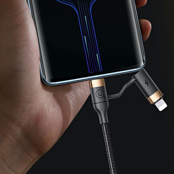(1.2m) 60W 2in1 USB C / USB A auf USB C / Lightning Nylon Ladekabel Fast Charging PD Datenkabel (USA001137) - Gold / Schwarz