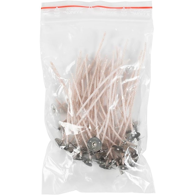 Veker for lys i beholder, Egnet for beholdere med diameter 20-65 mm, L: 10 cm, tykkelse 2 mm, 50 stk./ 1 pk.