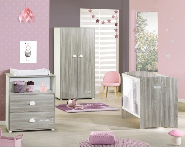 Rue du Commerce Armoire chambre bébé 2 portes SMILE - Chêne Silex