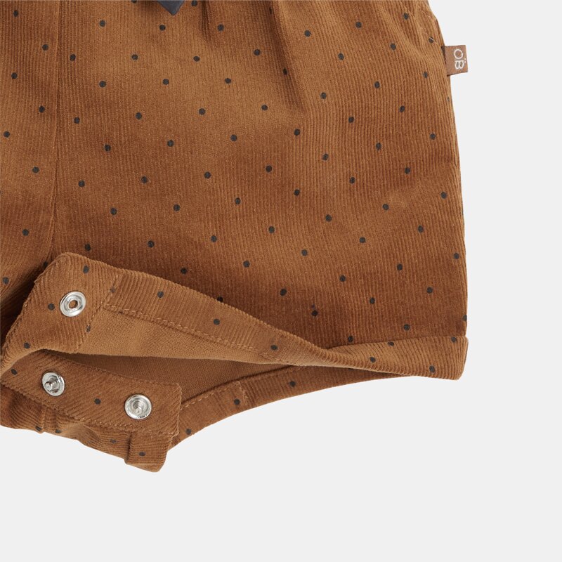 Salopette courte velours milleraies à pois marron bébé fille Marron