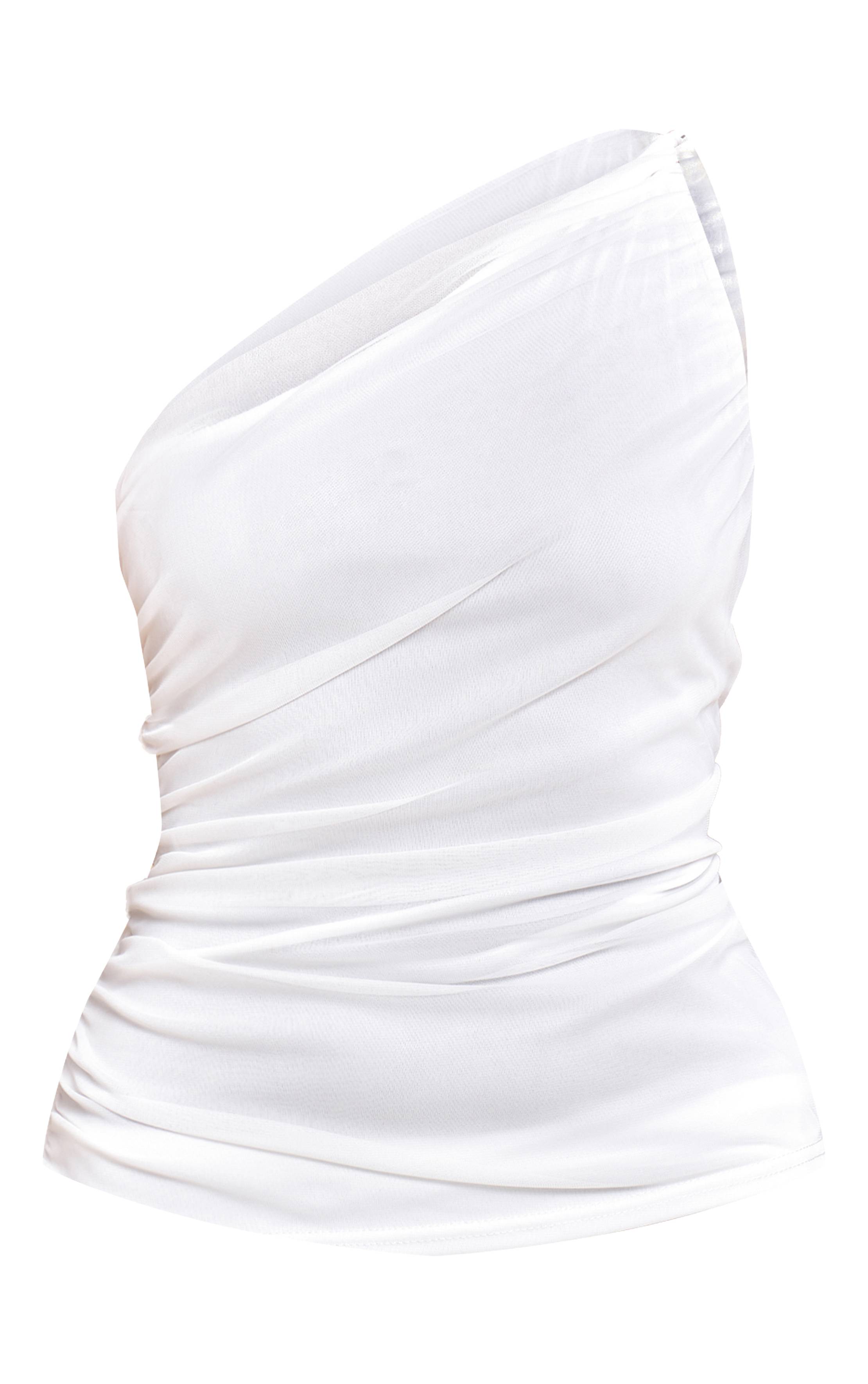 Blanc Haut Long Asymétrique En Résille Coordonné