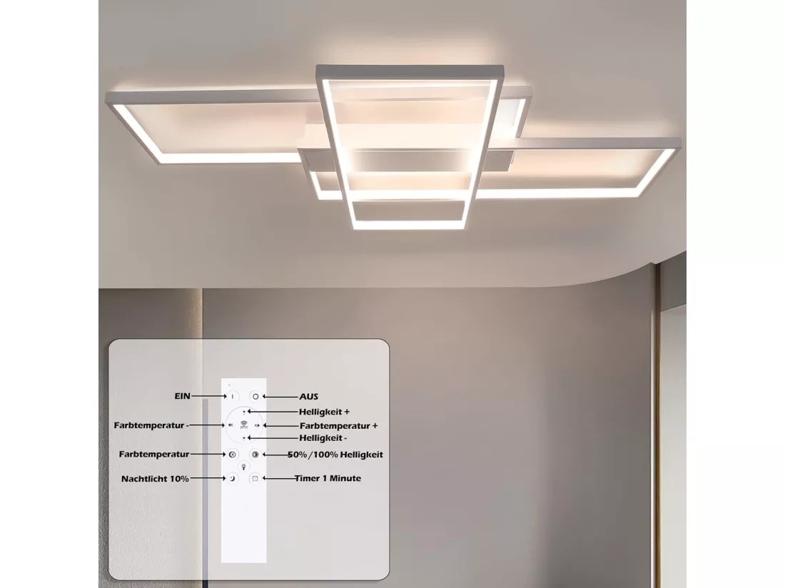 NETTLIFE Plafonnier LED avec télécommande plafonnier géométrique moderne noir dimmable