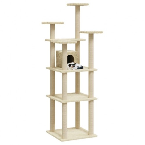 Arranhador para gatos Vidaxl com casinha, cor creme