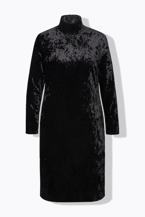 Maxi-Samtkleid, Slim, Stehkragen, Langarm