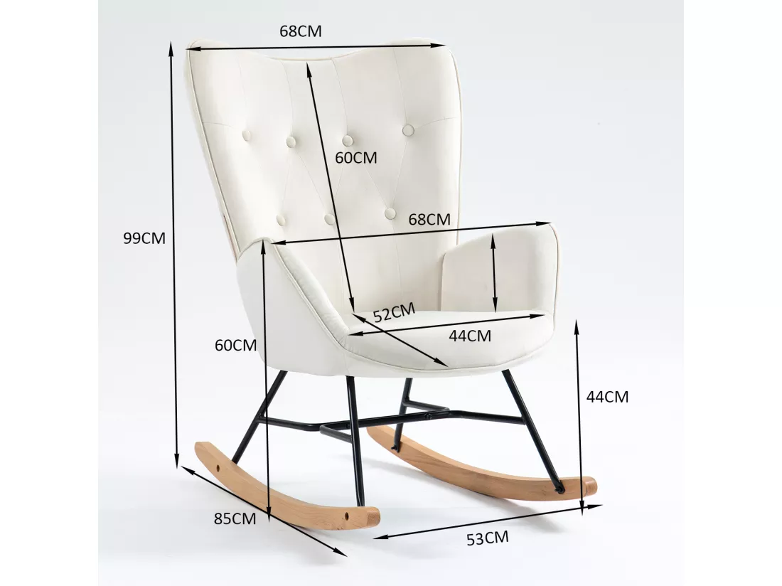 MEUBLES COSY Fauteuil à Bascule Allaitement Scandinave Chaise Loisir et Repos Pieds en Massif Bois Métal pour Salon, Chambre,Beige Velours