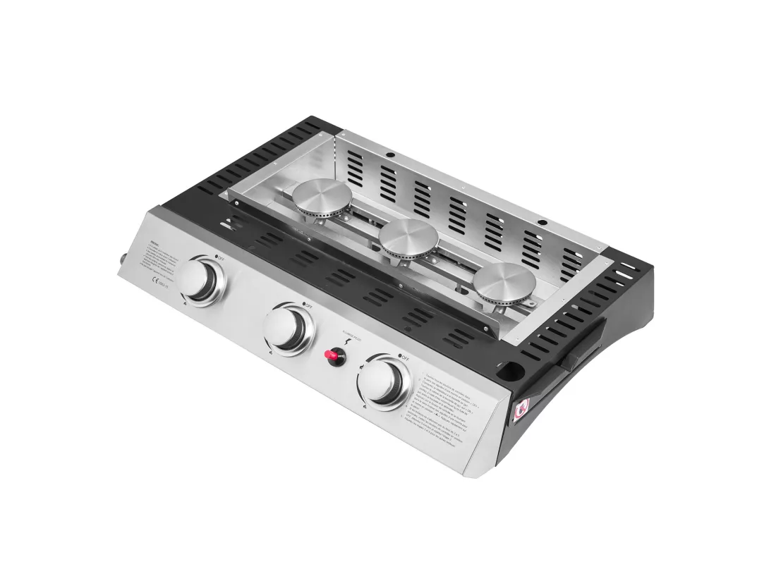Plancha au gaz SÉVILLE - 3 brûleurs 7,5kW + chariot - HAPPY GARDEN