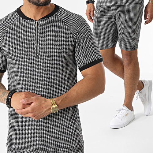 Ensemble Tee Shirt Col Zippé Short Jogging C5845-C8153 Noir
