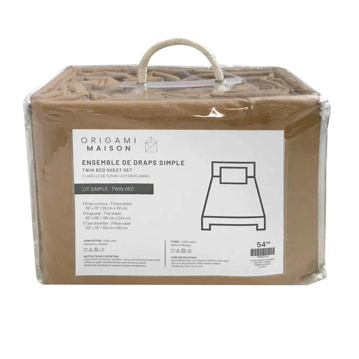 Origami Maison Ensemble Draps Flanelle Lit Simple - Uni Caramel